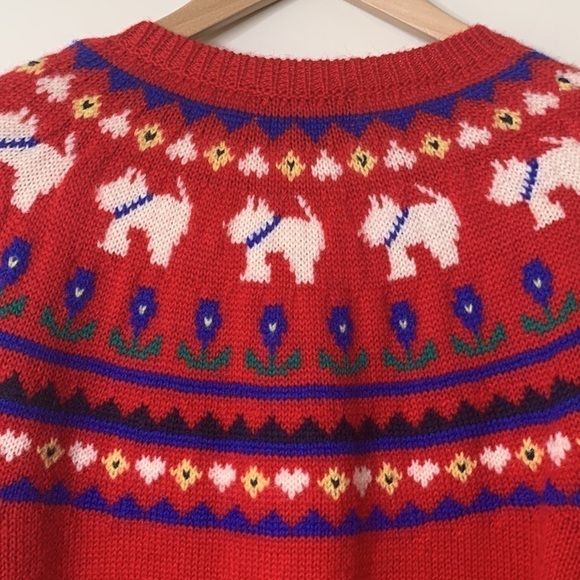 Charter Club Jane Justin Vintage 100% Wool Scottie Dog Knit Button Cardigan M - Picture 15 of 17